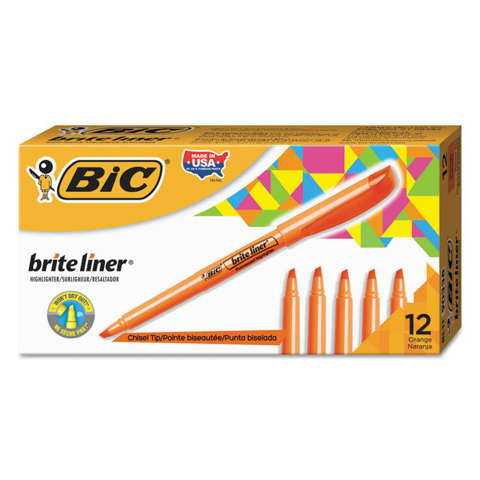 Brite Liner Highlighter, Fluorescent Orange Ink, Chisel Tip, Orange/Black Barrel, Dozen