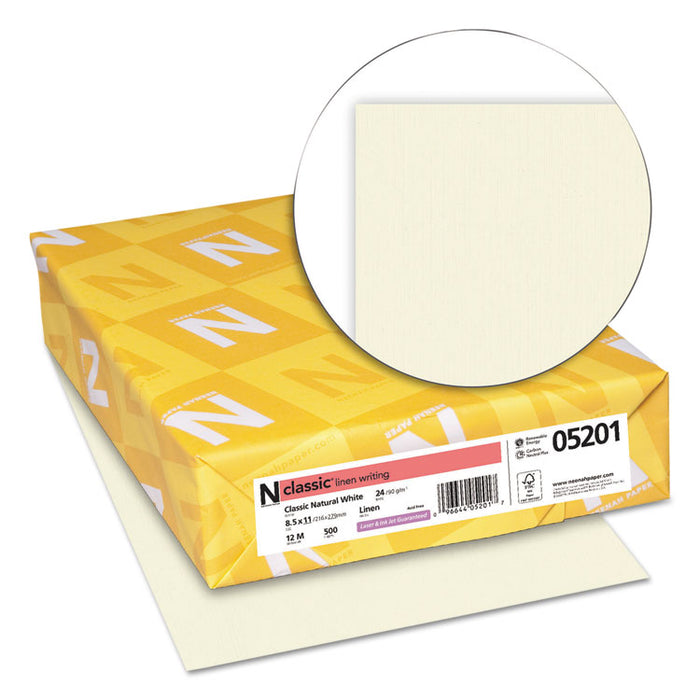 CLASSIC Linen Stationery, 24 lb Bond Weight, 8.5 x 11, Classic Natural White, 500/Ream