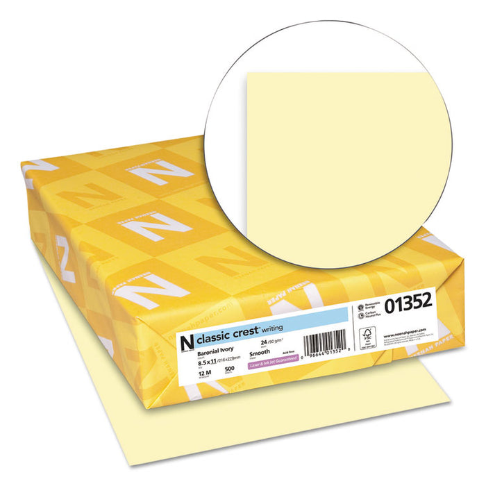CLASSIC CREST Stationery, 24 lb Bond Weight, 8.5 x 11, Baronial Ivory, 500/Ream
