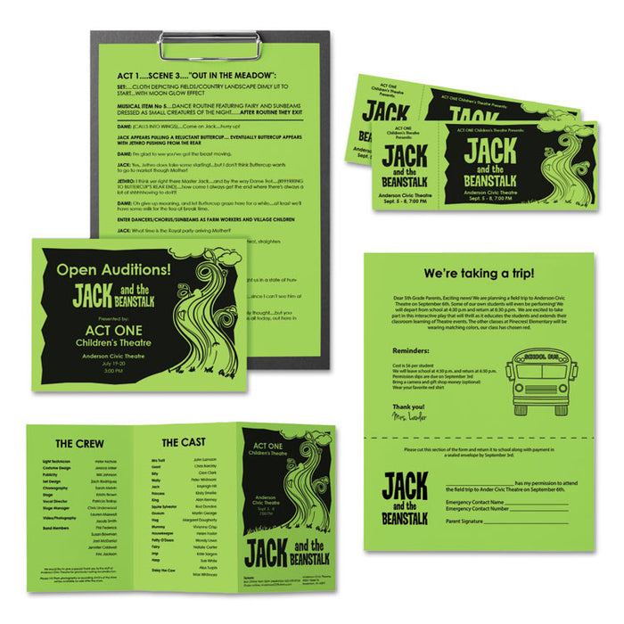 Color Paper, 24 lb Bond Weight, 8.5 x 11, Martian Green, 500/Ream