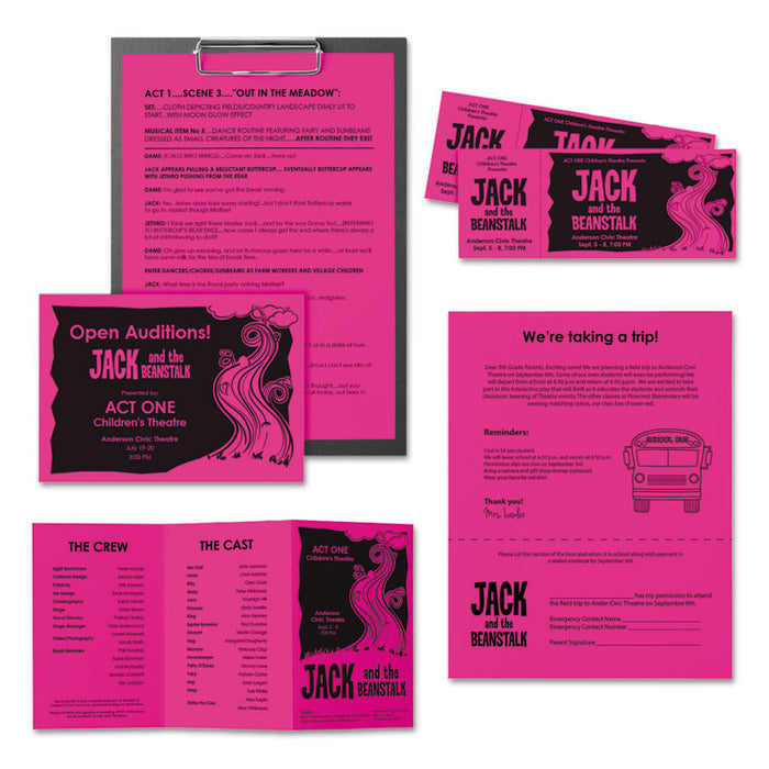 Color Paper, 24 lb Bond Weight, 8.5 x 11, Fireball Fuchsia, 500/Ream