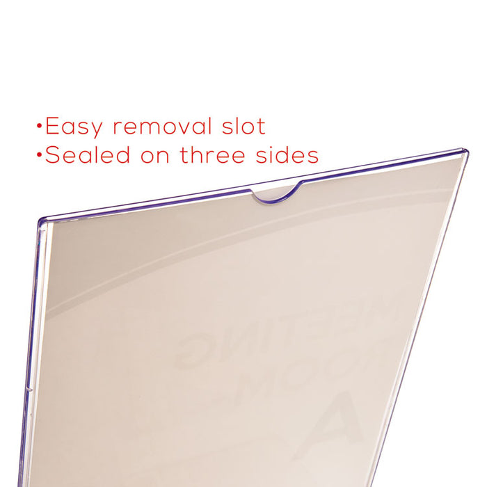 Superior Image Slanted Sign Holder with Business Card Holder, 8.5w x 4.5d x 11h, Clear