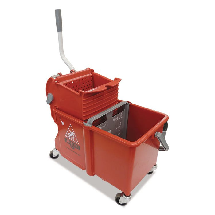 Side-Press Restroom Mop Dual Bucket Combo, 4 gal, Red
