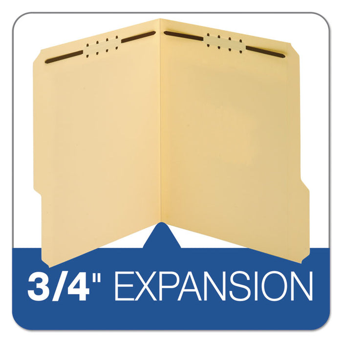 Top Tab Fastener Folder, 1/3-Cut Tab: Assorted, Expands 0.75", 2 Fasteners, Letter Size, Manila, 50/Box