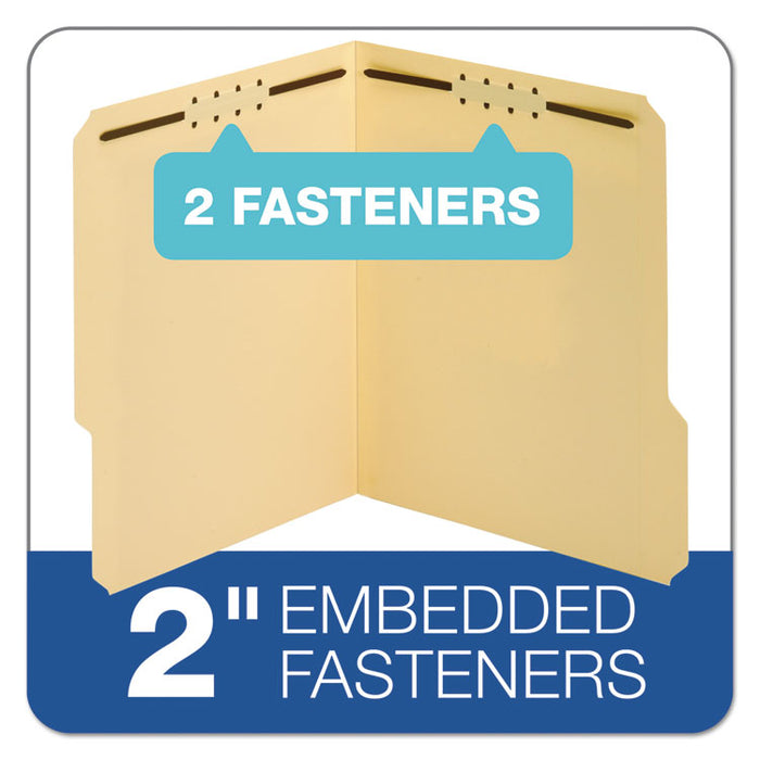 Top Tab Fastener Folder, 1/3-Cut Tab: Assorted, Expands 0.75", 2 Fasteners, Letter Size, Manila, 50/Box