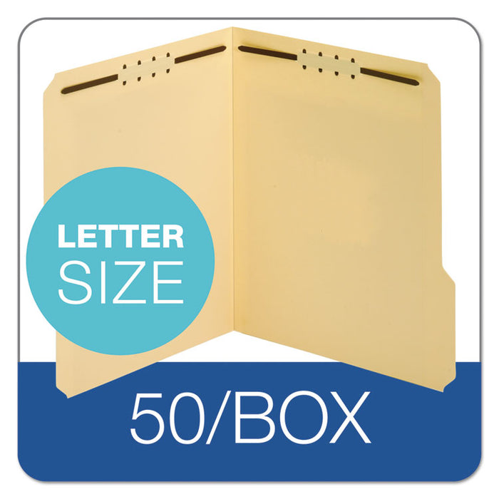Top Tab Fastener Folder, 1/3-Cut Tab: Assorted, Expands 0.75", 2 Fasteners, Letter Size, Manila, 50/Box