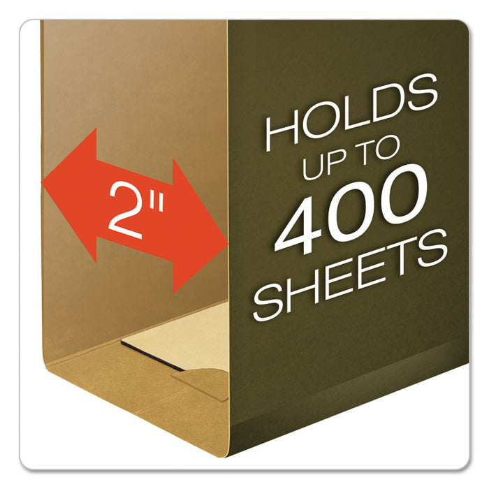 Extra-Capacity Reinforced Hanging File Folders with Box Bottom, 2" Capacity, Legal Size, 1/5-Cut Tabs, Green, 25/Box