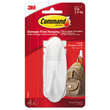 Large Utility Hook, Plastic, White, Supports 5 lb