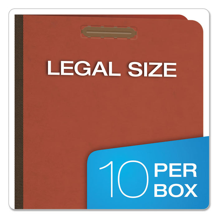 Six-Section Pressboard Classification Folders, Expands 2", 2 Dividers, 6 Embedded Fasteners, Legal Size, Red, 10/Box