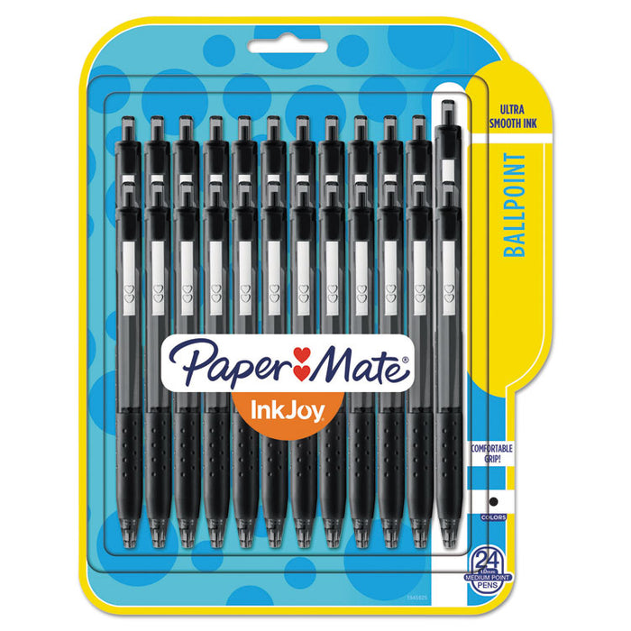 InkJoy 300 RT Ballpoint Pen, Retractable, Medium 1 mm, Black Ink, Black Barrel, 24/Pack
