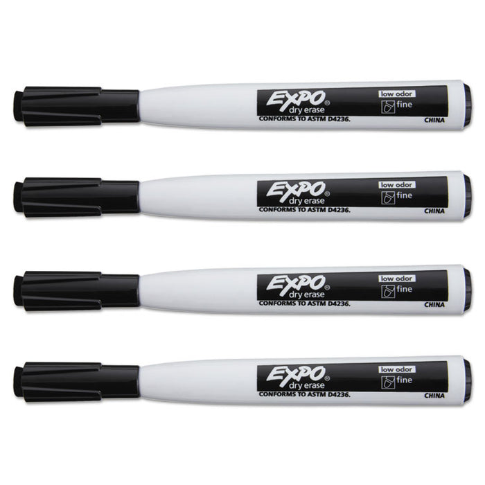 Magnetic Dry Erase Marker, Fine Bullet Tip, Black, 4/Pack