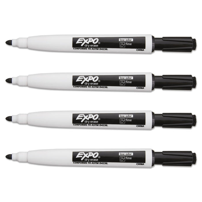 Magnetic Dry Erase Marker, Fine Bullet Tip, Black, 4/Pack