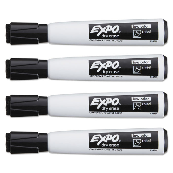 Magnetic Dry Erase Marker, Broad Chisel Tip, Black, 4/Pack