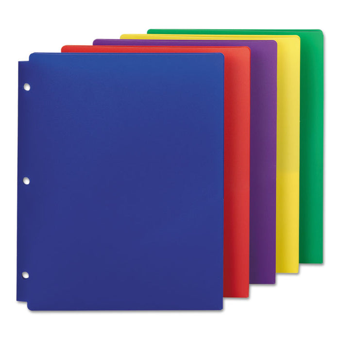 Poly Snap-In Two-Pocket Folder, Side: 3-Hole Punched, Accommodates (50) 11 x 8.5 Sheets, Assorted Colors, 10/Pack