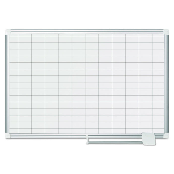Gridded Magnetic Steel Dry Erase Project Planning Board, 1" x 2" Cell, 36" x 24", White Surface, Satin Aluminum Frame