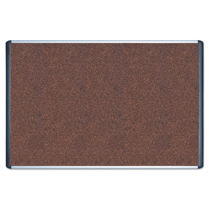 Tech Cork Board, 72" x 48", Tan Surface, Silver/Black Aluminum Frame