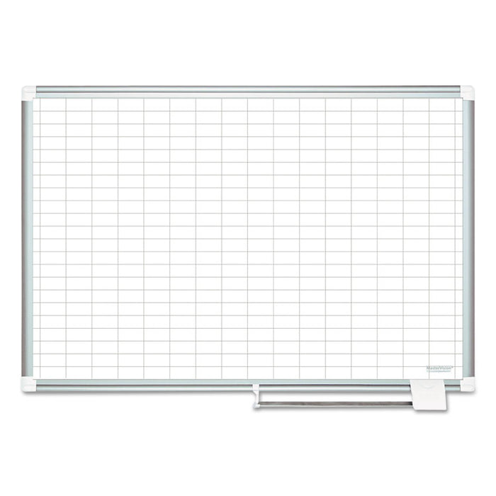 Gridded Magnetic Steel Dry Erase Project Planning Board, 1" x 2" Cells, 36" x 24", White Surface, Satin Aluminum Frame