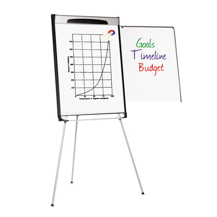 Tripod Extension Bar Magnetic Gold Ultra Dry Erase Easel, 29" x 41", White Surface, Black/Satin Aluminum Frame