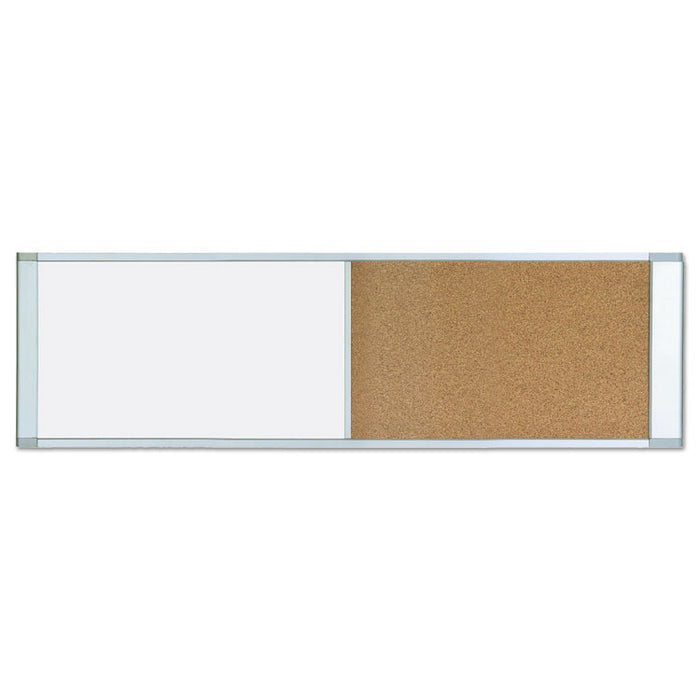Cubicle Workstation Dry Erase Board, Combo Magnetic Dry Erase/Bulletin, 48" x 18", Tan/White Surface, Satin Aluminum Frame