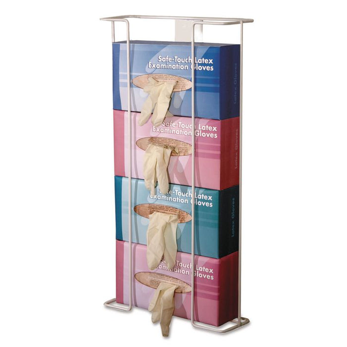 Wire Wall-Mount Glove Box Holder, 4-Box, Horizontal, Stainless Steel, White, 11 x 4 x 22