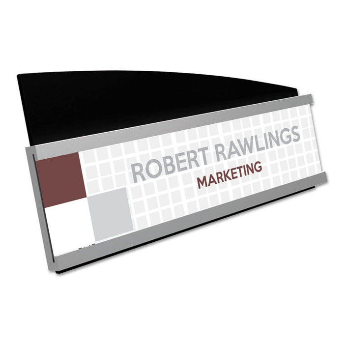 Interior Image Anti-Glare Sign Holder, Landscape, 8.5" x 2" Insert, Black/Silver