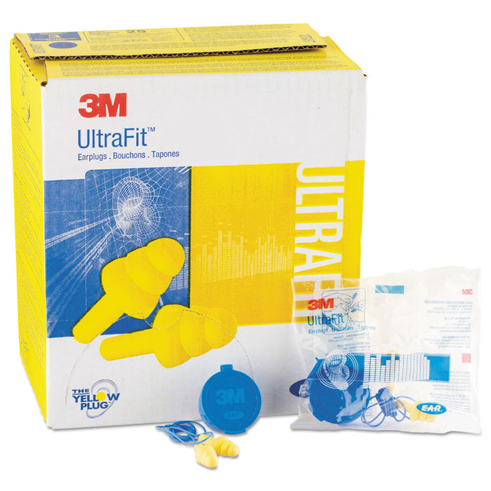 E-A-RUltraFit Reusable Earplugs, Corded, 25 dB NRR, One Size Fits Most, Yellow 3-Flange Plugs, 50/Box