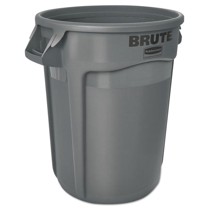 Vented Round Brute Container, 32 gal, Plastic, Gray