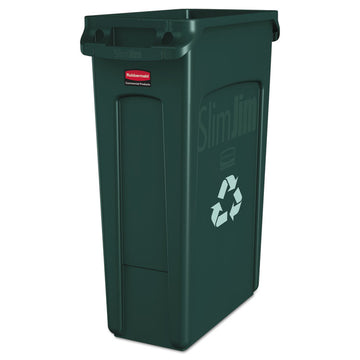 Slim Jim Plastic Recycling Container with Venting Channels, 23 gal, Plastic,  Green