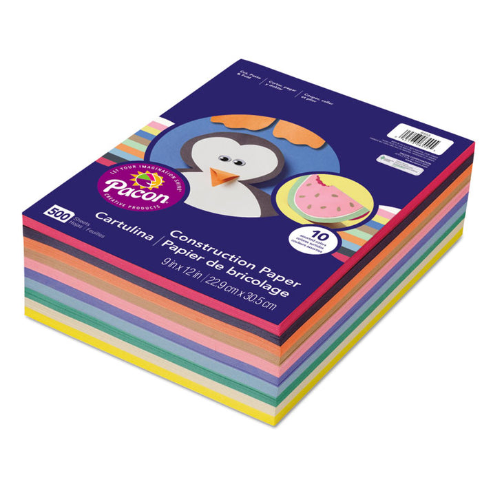 Rainbow Super Value Construction Paper Ream, 45 lb Text, 9 x 12, Assorted, 500 Sheets/Ream