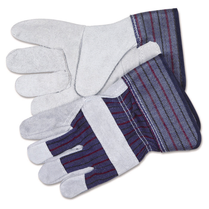 Men's Split Leather Palm Gloves, Gunn Cut, Wing Thumb, Large, Gray, Dozen