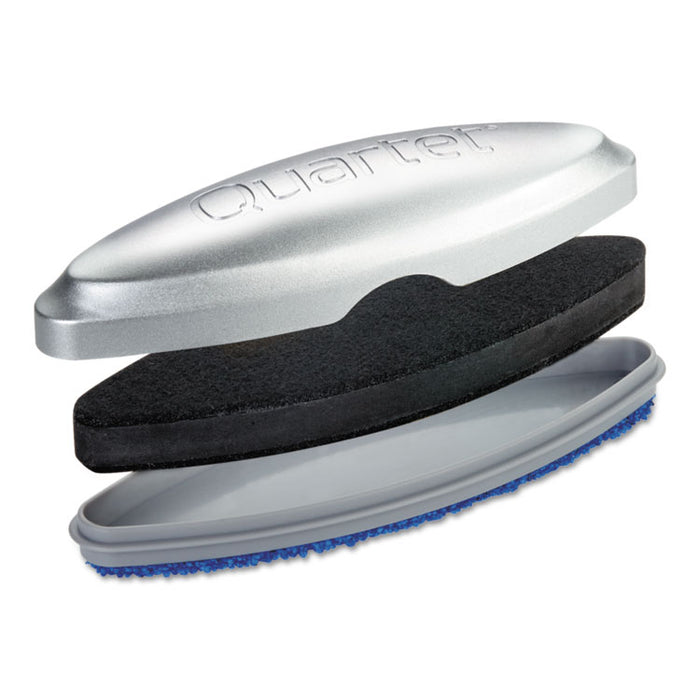 Premium Magnetic 3-in-1 Glass Board Eraser, 6.5" x 2" x 1.38", Silver