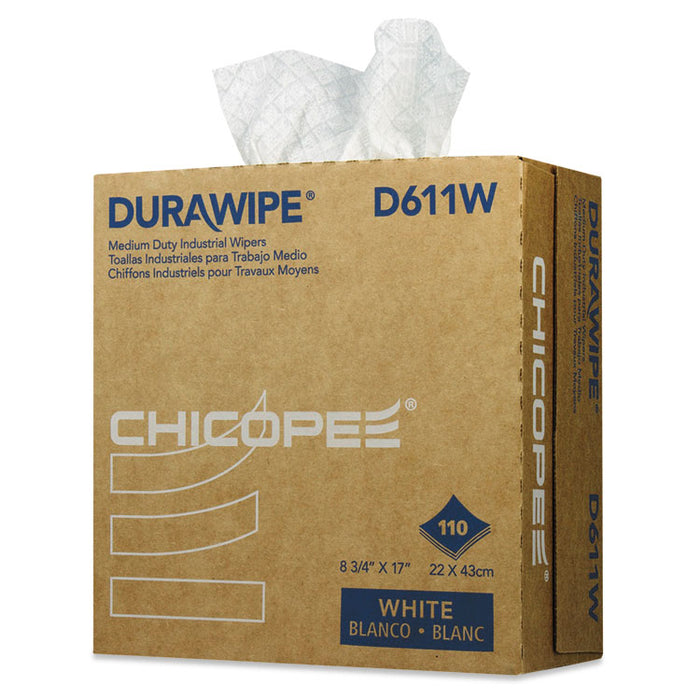 Durawipe Medium-Duty Industrial Wipers, 3-Ply, 8.8 x 17, White, 110/Box, 12 Box/Carton