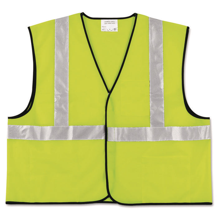 Class 2 Safety Vest, Polyester, Large Fluorescent Lime with Silver Stripe