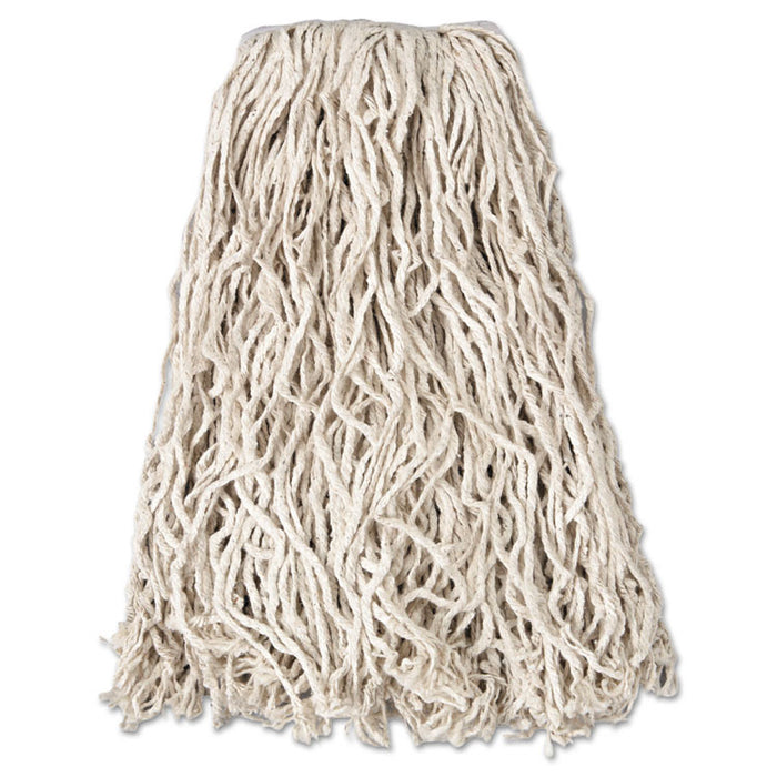 Non-Launderable Economy Cut-End Cotton Wet Mop Head, 20 oz, 1" Band, White, 12/Carton