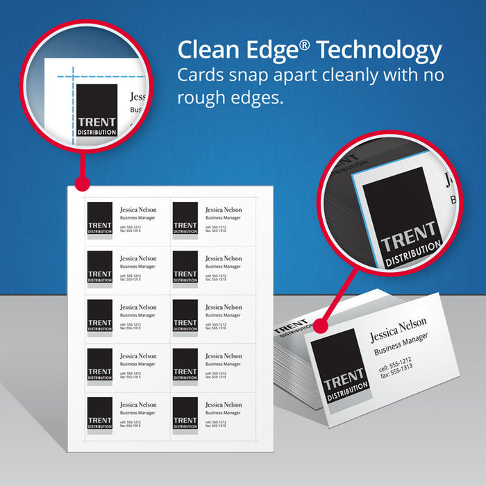 True Print Premium Clean Edge Business Cards, Inkjet, 2 x 3.5, White, 10 Cards/Sheet, 40 Sheets/Box