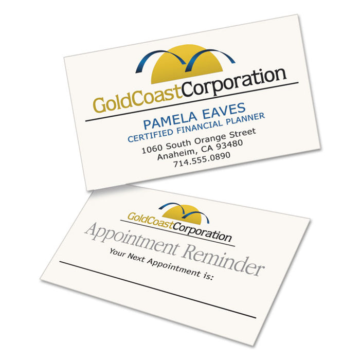 Clean Edge Business Cards, Laser, 2 x 3.5, Ivory, 10 Cards/Sheet, 20 Sheets/Pack