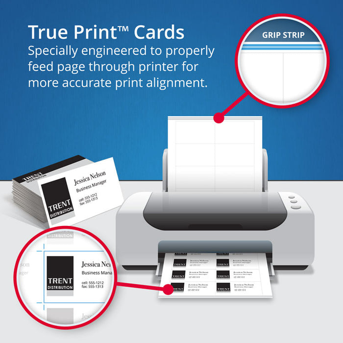 True Print Premium Clean Edge Business Cards, Inkjet, 2 x 3.5, White, 10 Cards/Sheet, 40 Sheets/Box