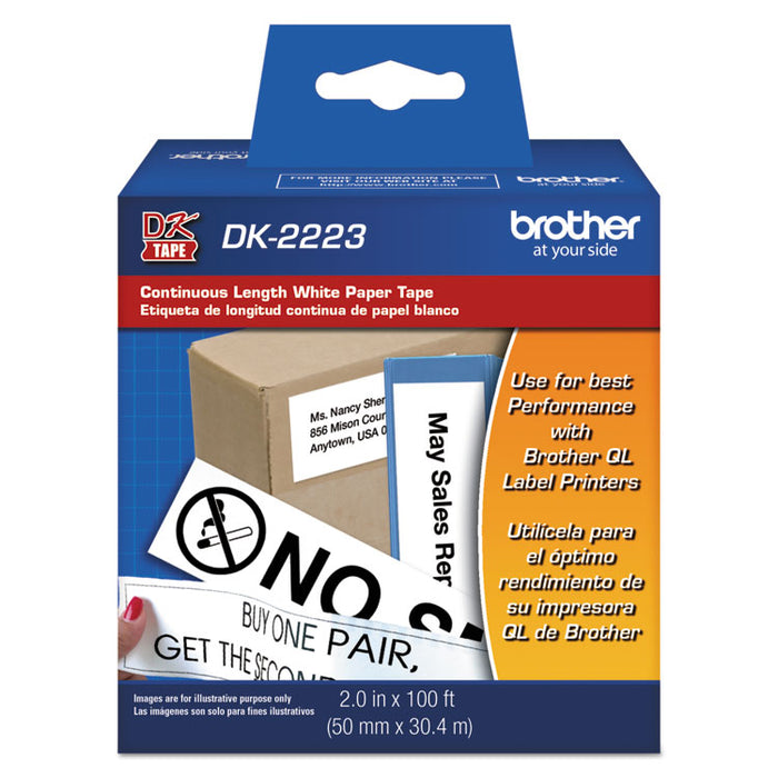 Continuous Paper Label Tape, 2" x 100 ft, Black/White