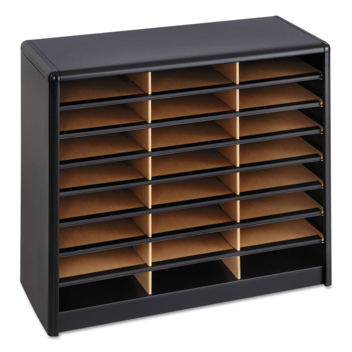 Steel/Fiberboard Literature Sorter, 24 Compartments, 32.25 x 13.5 x 25.75, Black