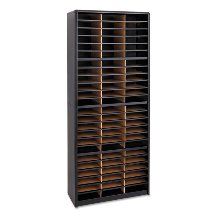 Steel/Fiberboard Literature Sorter, 72 Compartments, 32.25 x 13.5 x 75, Black