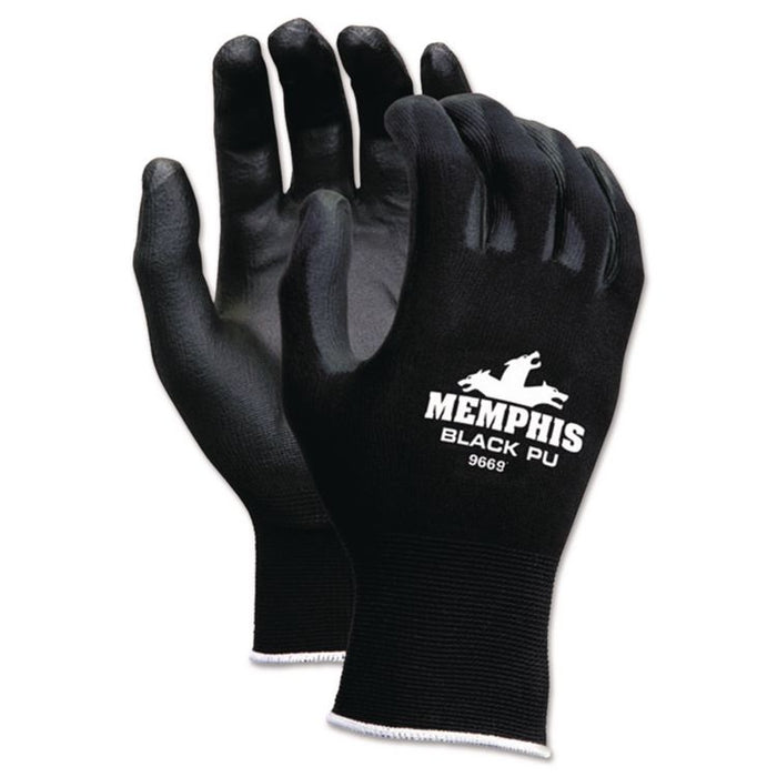 Economy PU Coated Work Gloves, EN388: 2121, 12" Long, Medium, Black, 12 Pairs