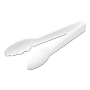 Tongs, Plastic, 9", White, 4/Pack