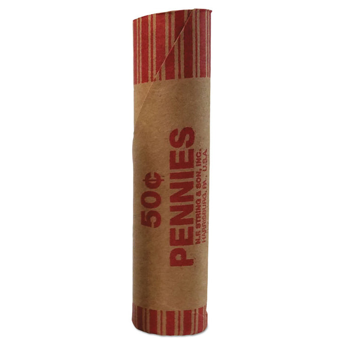 Preformed Paper Tubular Coin Wrappers, Pennies, Red/Kraft, 1,000/Box