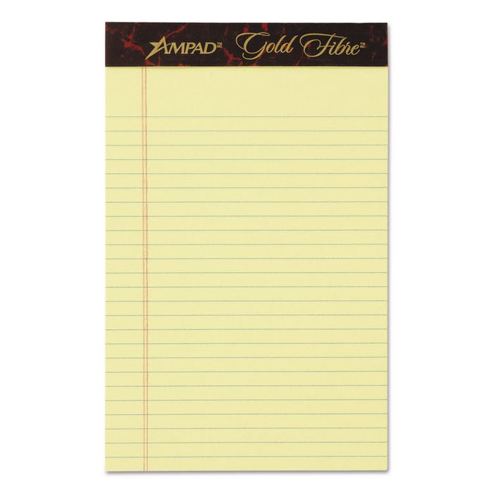 Gold Fibre Quality Writing Pads, Medium/College Rule, (50) Canary Yellow 5 x 8 Sheets, Dozen