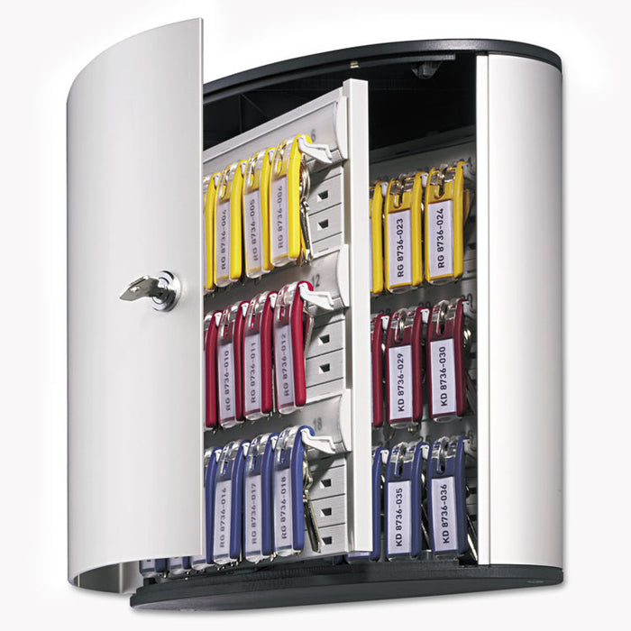 Locking Key Cabinet, 36-Key, Brushed Aluminum, Silver, 11.75" x 4.63" x 11"