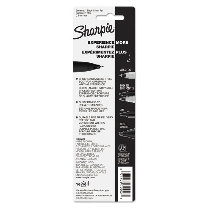 Stainless Steel Porous Point Pen, Stick, Fine 0.5 mm, Black Ink, Brushed Silver Barrel