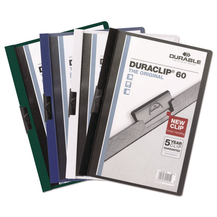 DuraClip Report Cover, Clip Fastener, 8.5 x 11, Holds 60 Sheets, Clear/Black, 25/Box