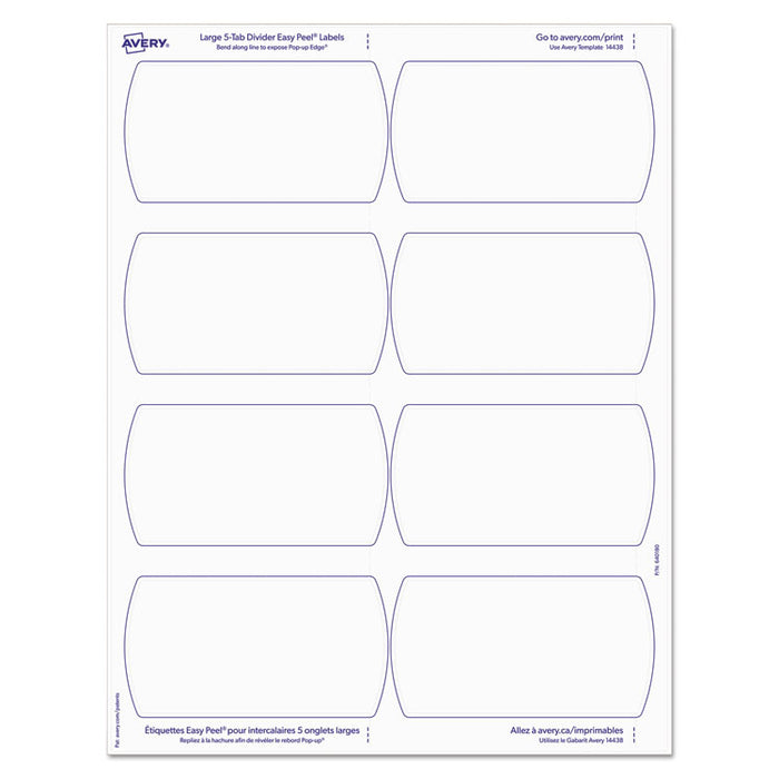 Big Tab Printable Large White Label Tab Dividers, 5-Tab, 11 x 8.5, White, 20 Sets