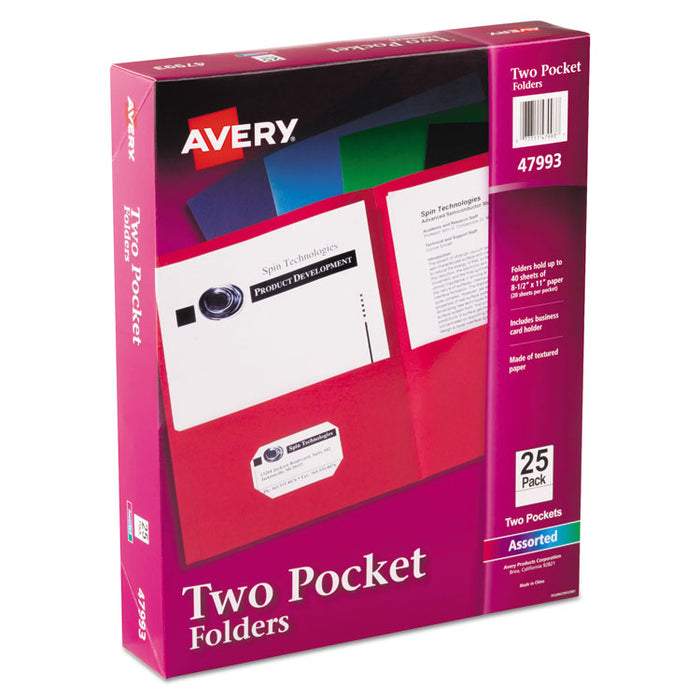 Two-Pocket Folder, Accommodates (40) 11 x 8.5 Sheets, Assorted Colors, 25/Box