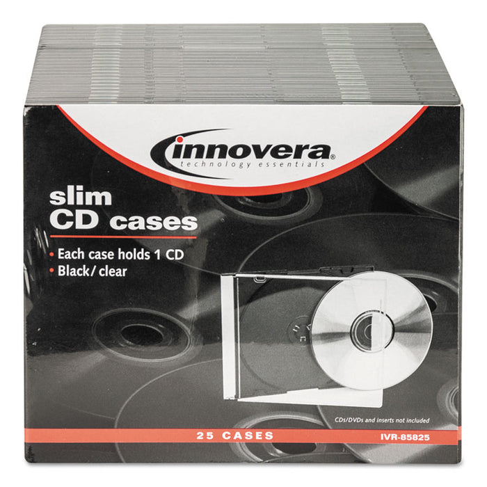CD/DVD Slim Jewel Cases, Clear/Black, 25/Pack